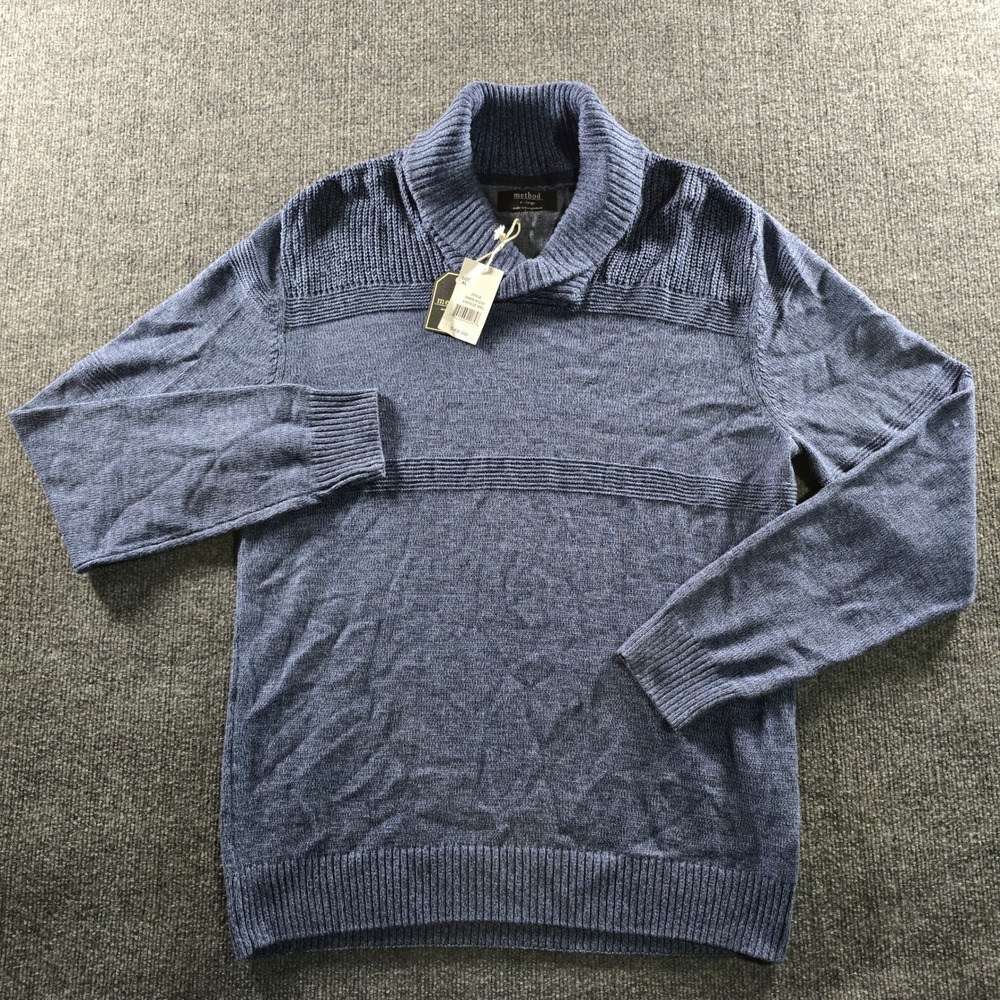 Method Mens Shawl Collar Sweater Blue Knit Pullover SMM8-8123S XL NWT